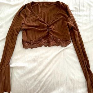 Brown long sleeve crop top